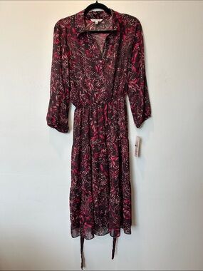 Nanette Lepore Brown Midi Dress with Pink Floral Print
